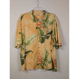 Tommy Bahama Silk Hawaiian Camp Shirt Palm & Floral Print Men's Size XL